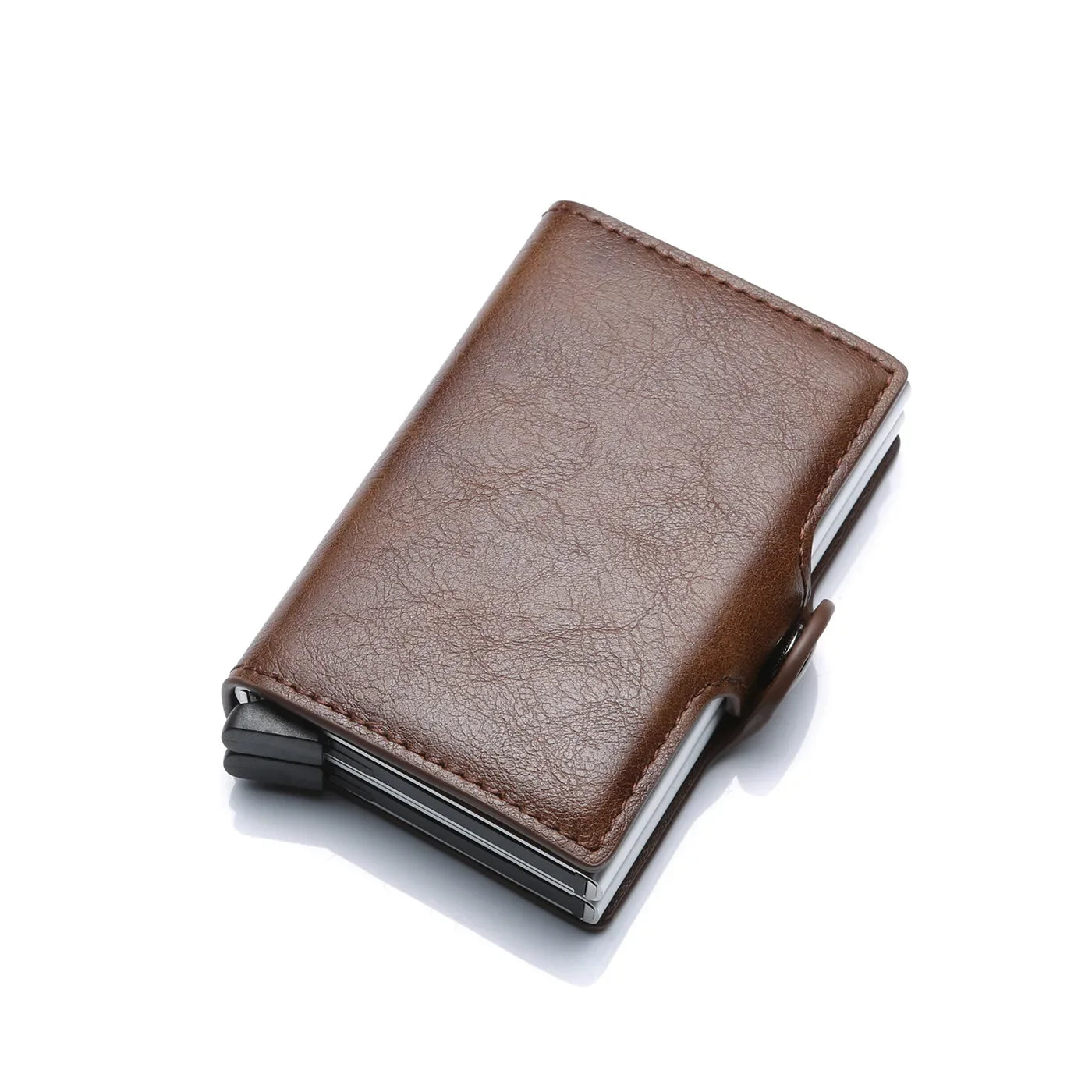 TARJETERO DE CUERO SINTETICO/ METAL CON BLOQUEO RFID, PARA 14 TARJETAS
