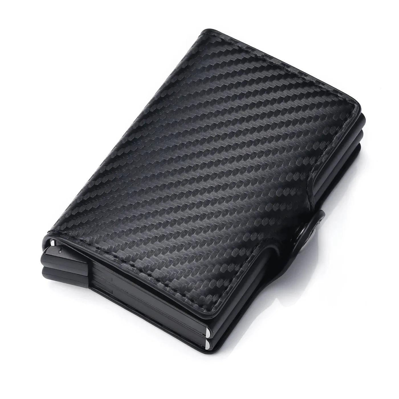 TARJETERO DE CUERO SINTETICO/ METAL CON BLOQUEO RFID, PARA 14 TARJETAS