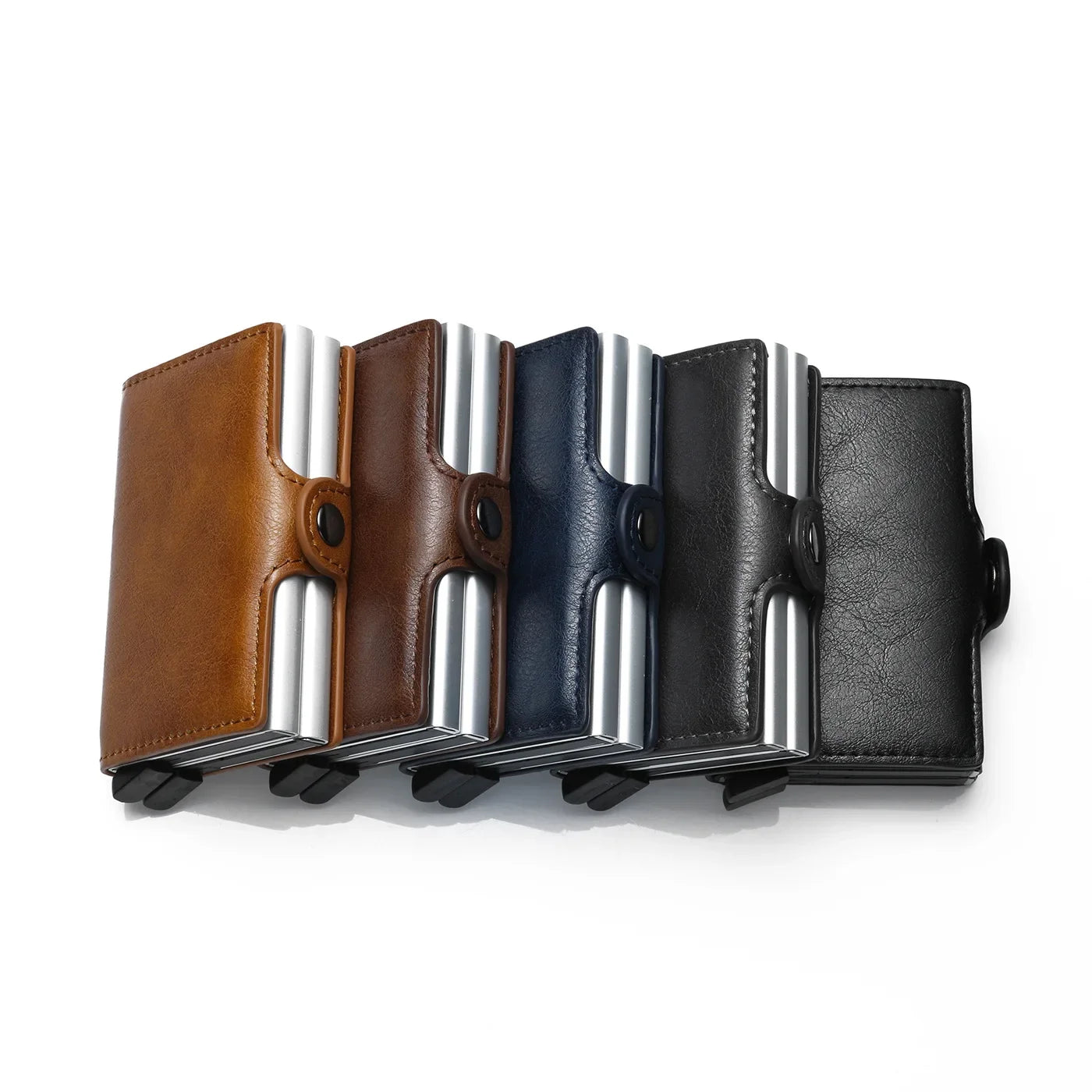 TARJETERO DE CUERO SINTETICO/ METAL CON BLOQUEO RFID, PARA 14 TARJETAS
