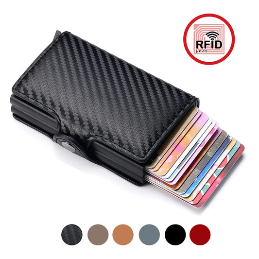 TARJETERO DE CUERO SINTETICO/ METAL CON BLOQUEO RFID, PARA 14 TARJETAS